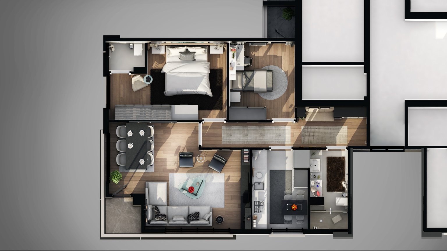 3d render of floor plan about residental building